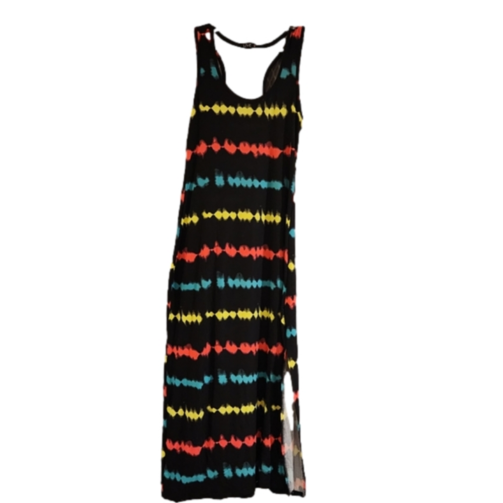 LOVE Black Tie Dye Striped Sleeveless Bodycon Slitted Racerback Maxi Dress XL - Picture 5 of 12